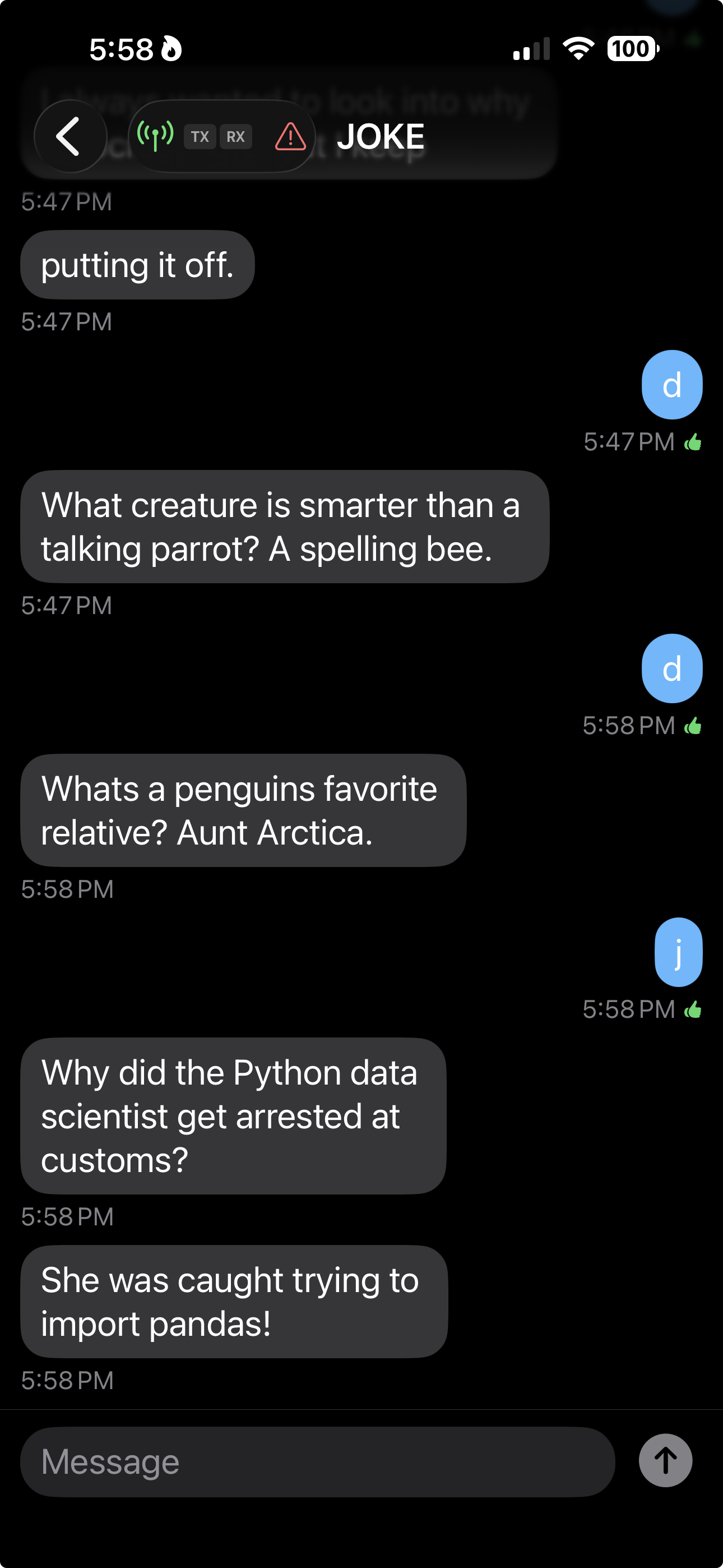 APRS Chat message thread showing a conversation